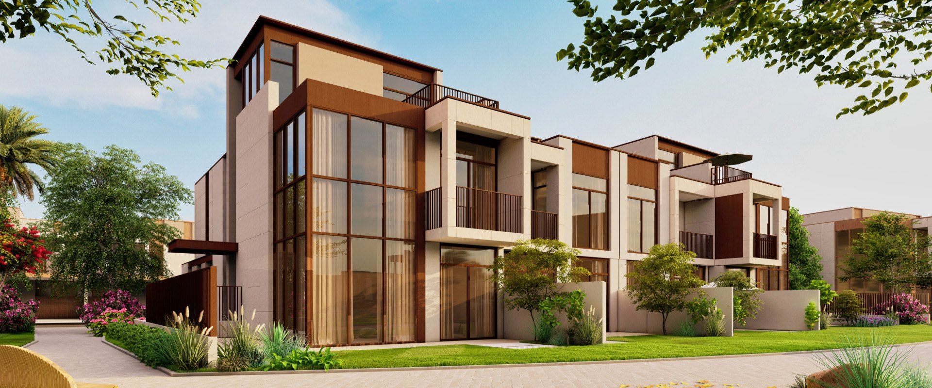 Townhouses with tall glazed corners