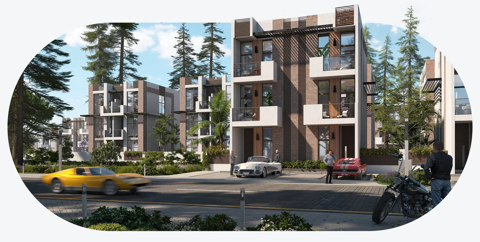 Townhouses among pine trees